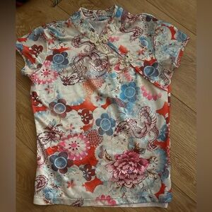 Floral Dragon Print Women's Top size small